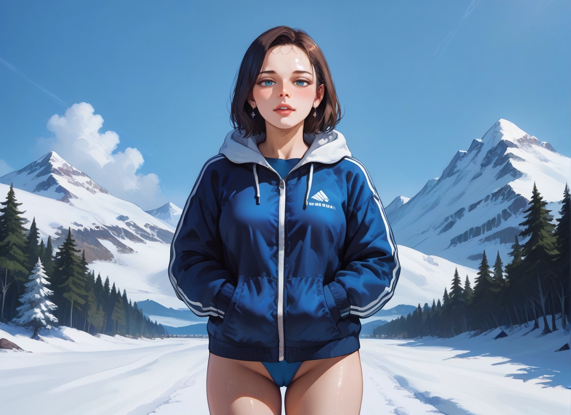1girl, solo, jewelry, blue eyes, earrings, snow · Yamete.gg