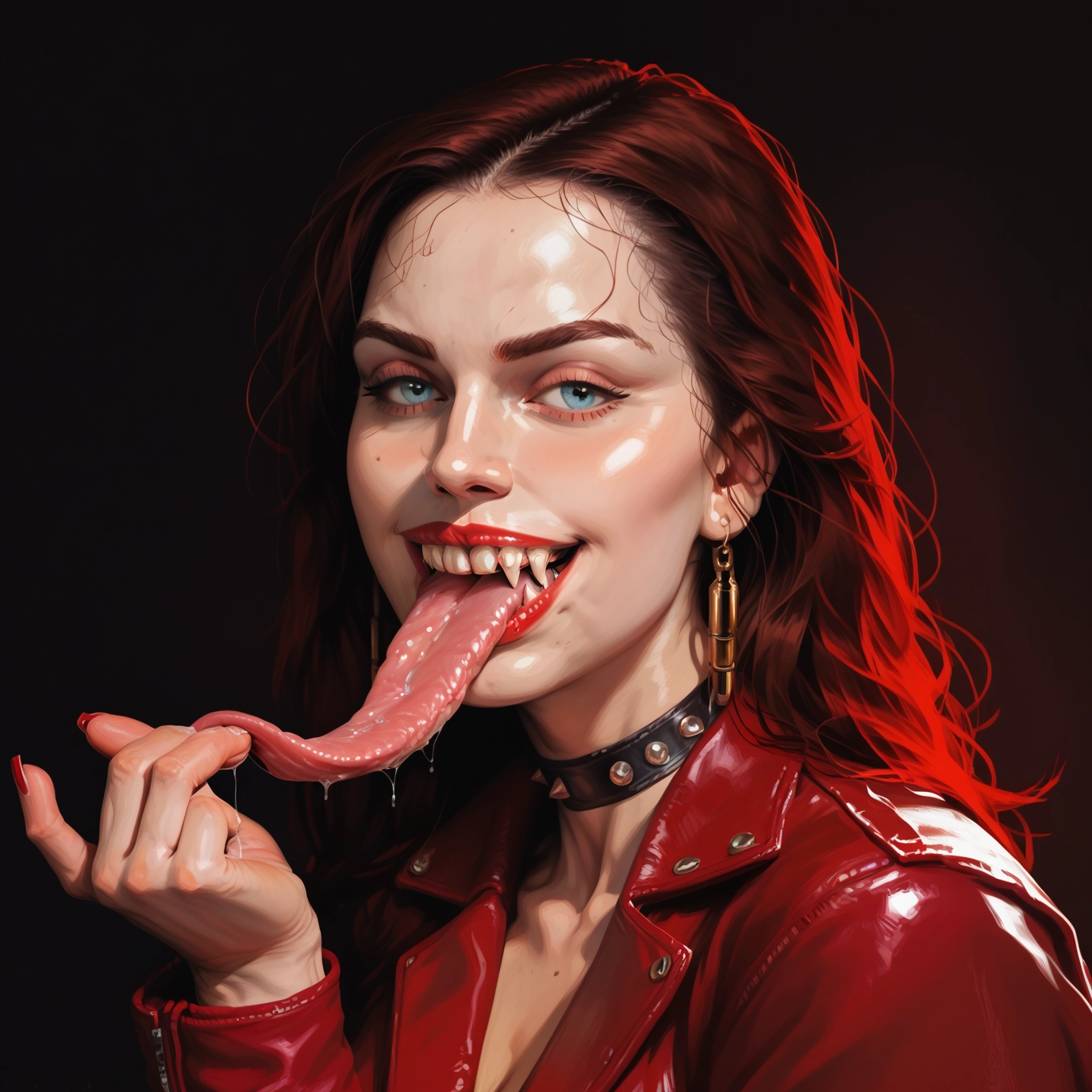 1girl, solo, tongue, jewelry, earrings, tongue out · Yamete.gg