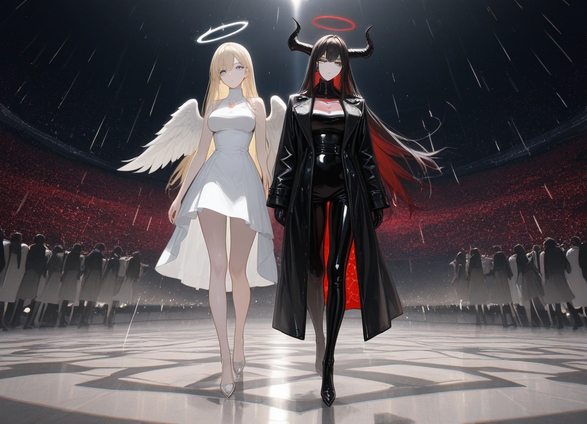 multiple girls, 2girls, wings, horns, dress, blonde hair · Yamete.gg