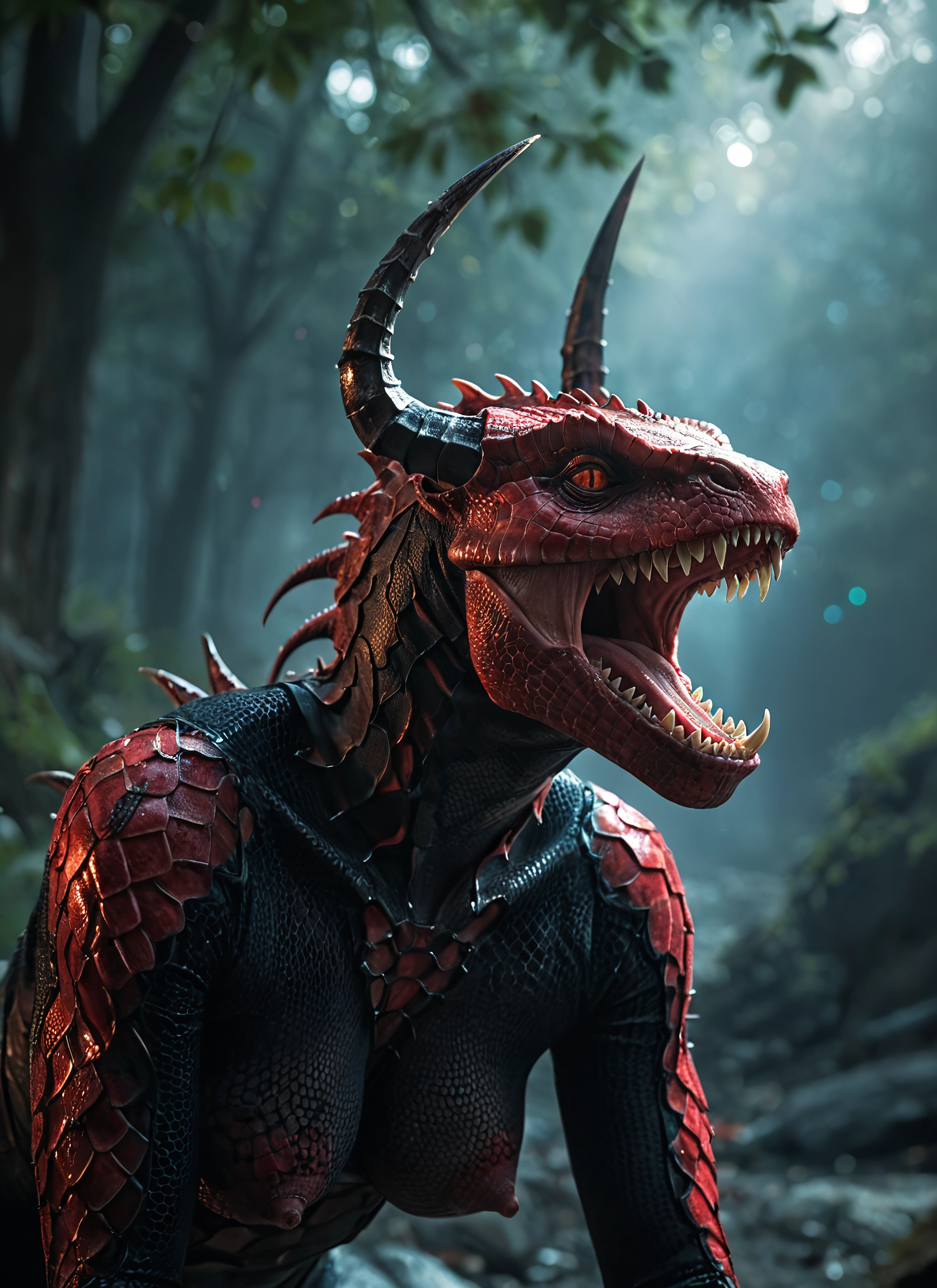 breasts, nipples, horns, 1girl, solo, teeth · Yamete.gg
