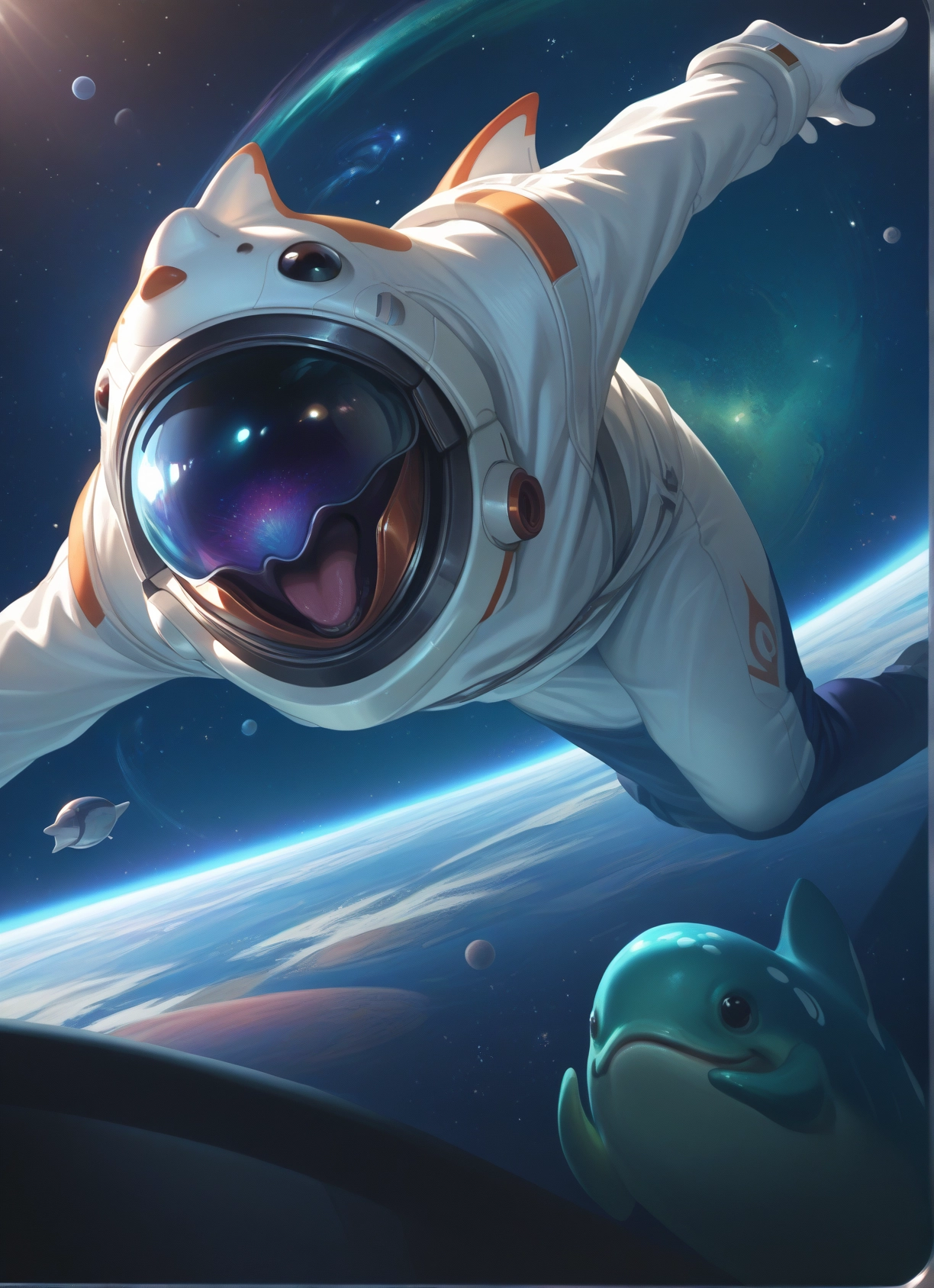 spacesuit, space, astronaut, helmet, planet, tongue