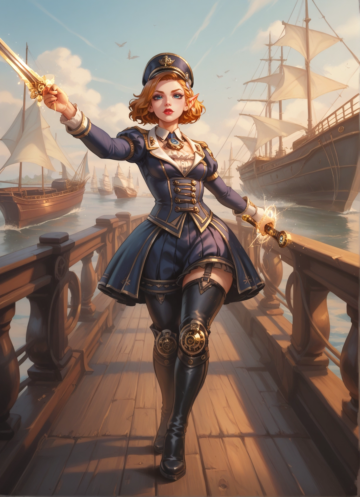 1girl, weapon, sword, thighhighs, pointy ears, blue eyes · Yamete.gg