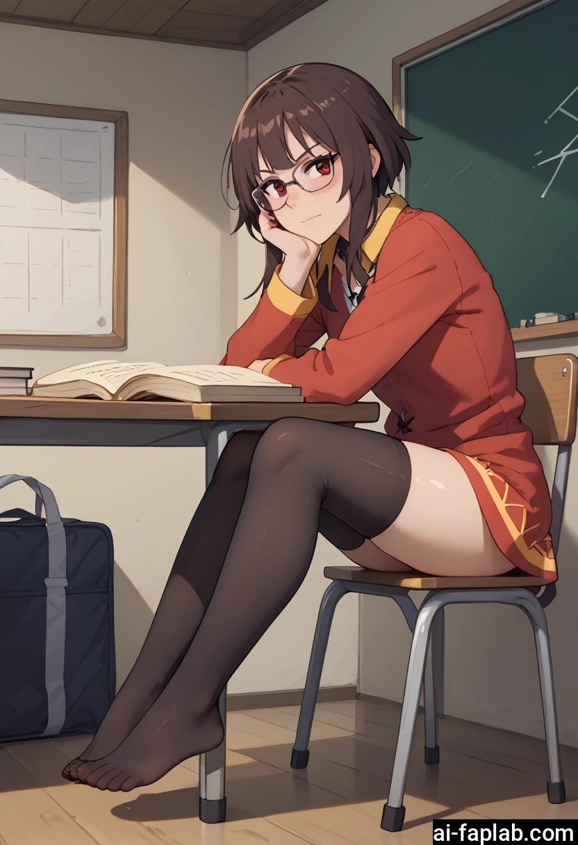 1girl, thighhighs, red eyes, solo, glasses, book