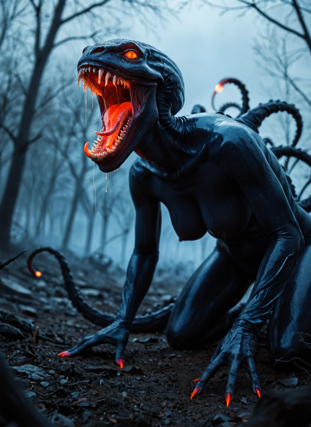 1girl, breasts, tongue, saliva, nipples, teeth · Yamete.gg
