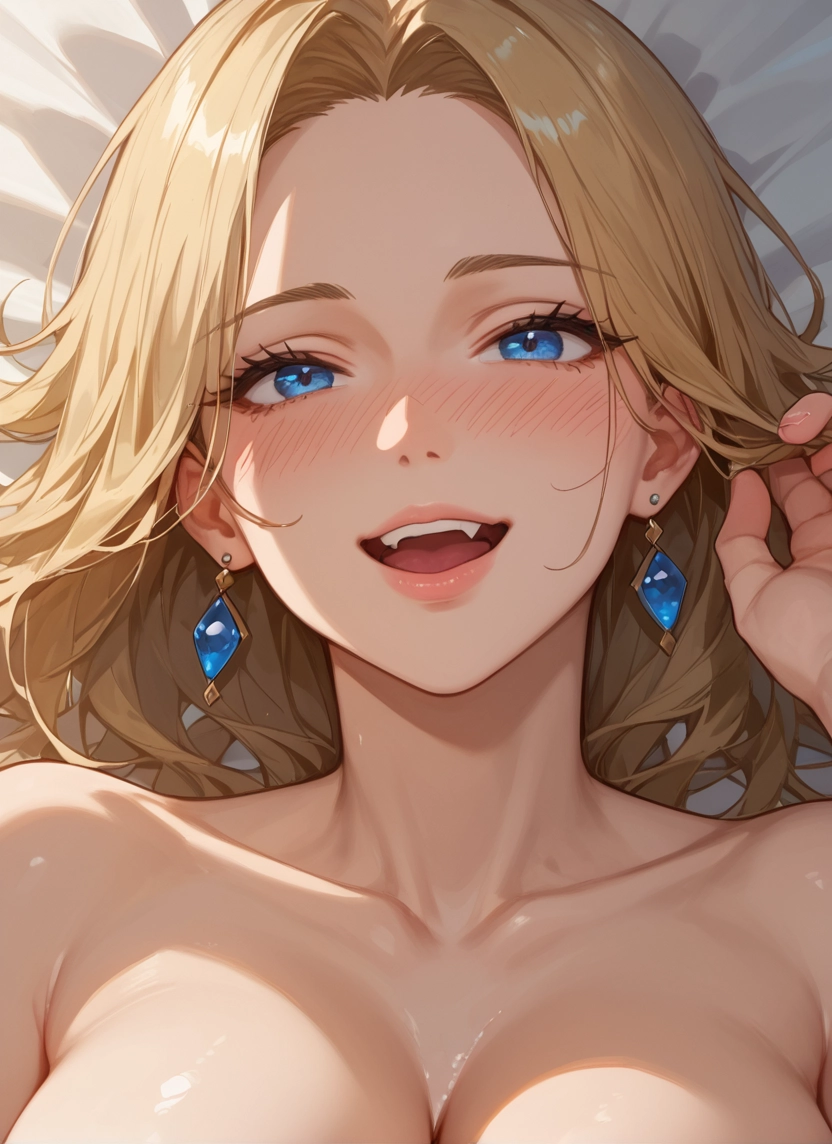 1girl, breasts, blue eyes, jewelry, blonde hair, earrings · Yamete.gg