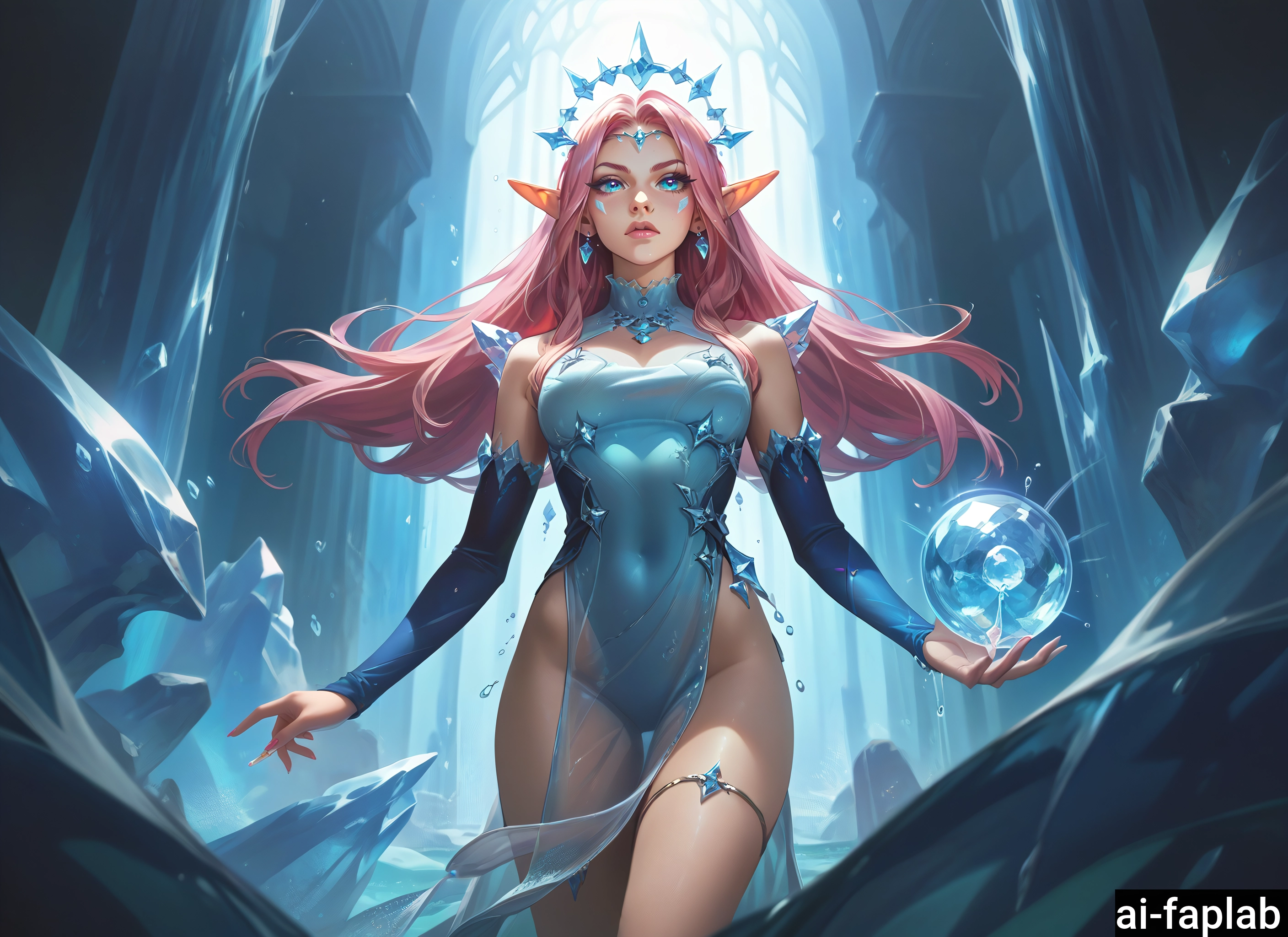 1girl, pointy ears, long hair, solo, breasts, blue eyes · Yamete.gg