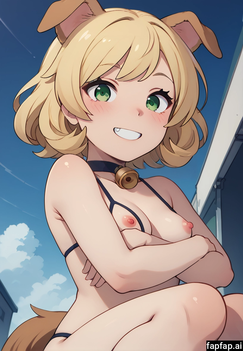 1girl, breasts, solo, nipples, green eyes, bell · Yamete.gg