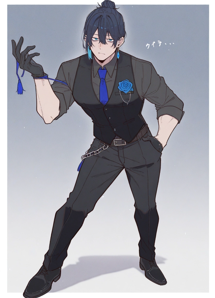 1boy, solo, male focus, necktie, flower, vest · Yamete.gg