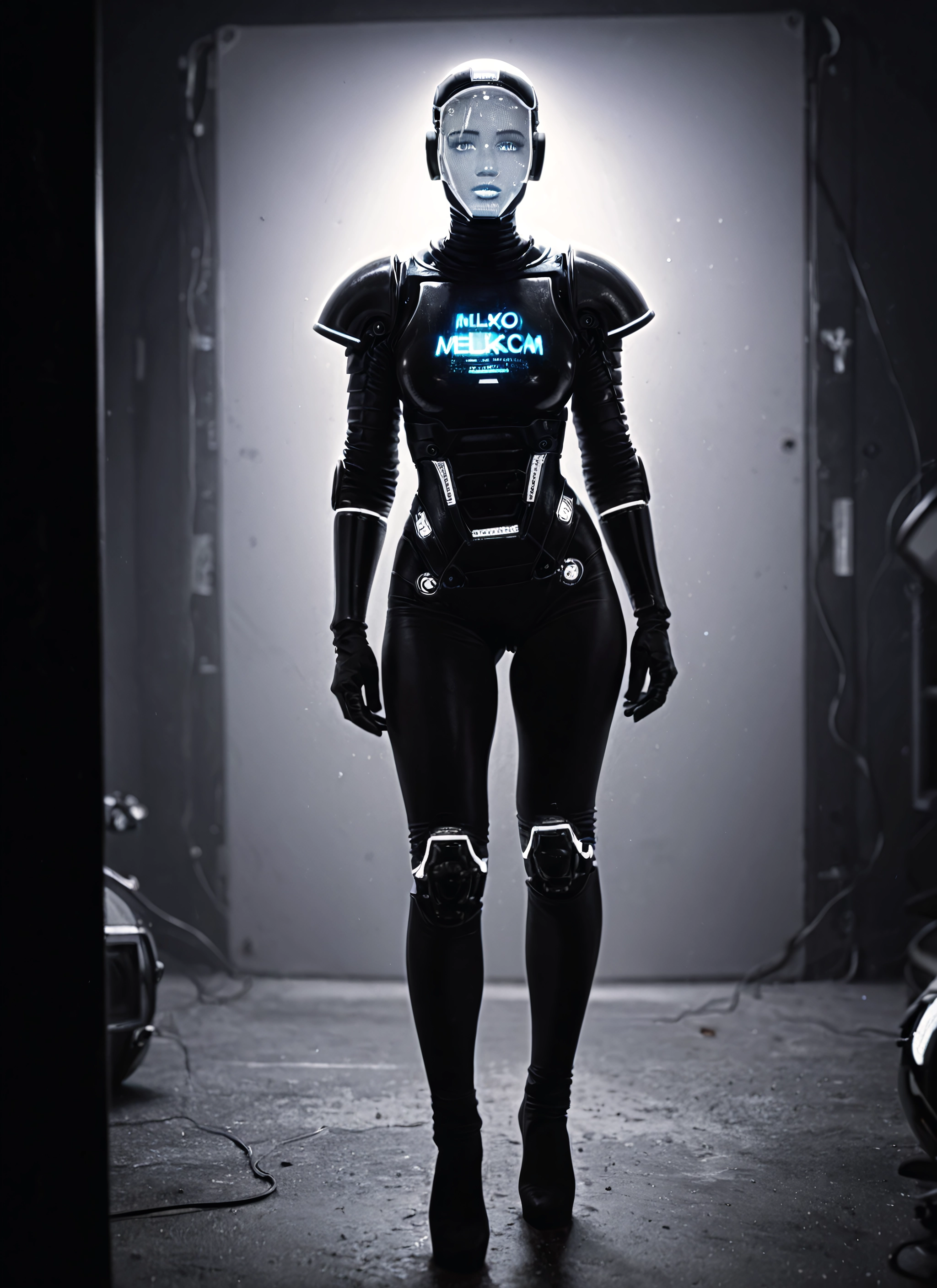 1girl, solo, blue eyes, science fiction, bodysuit, knee pads · Yamete.gg