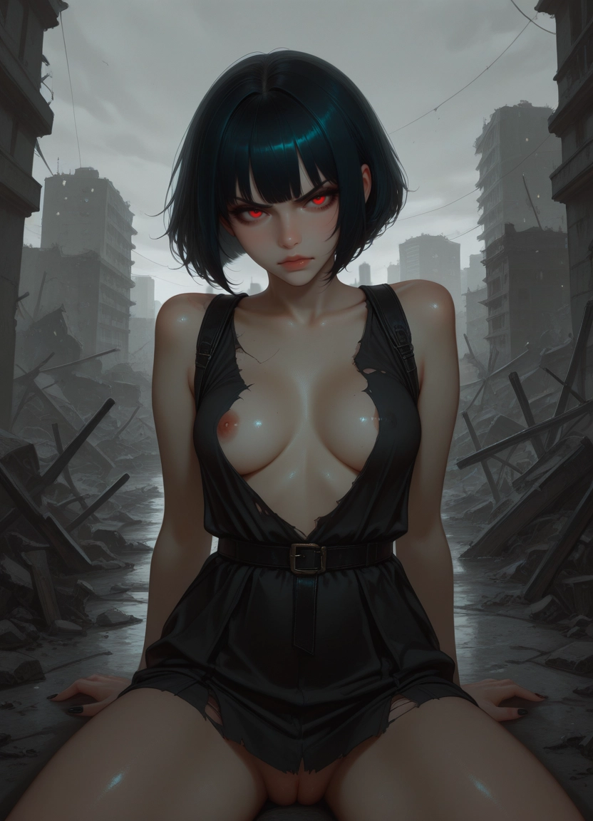 1girl, solo, torn clothes, no panties, pussy, breasts · Yamete.gg