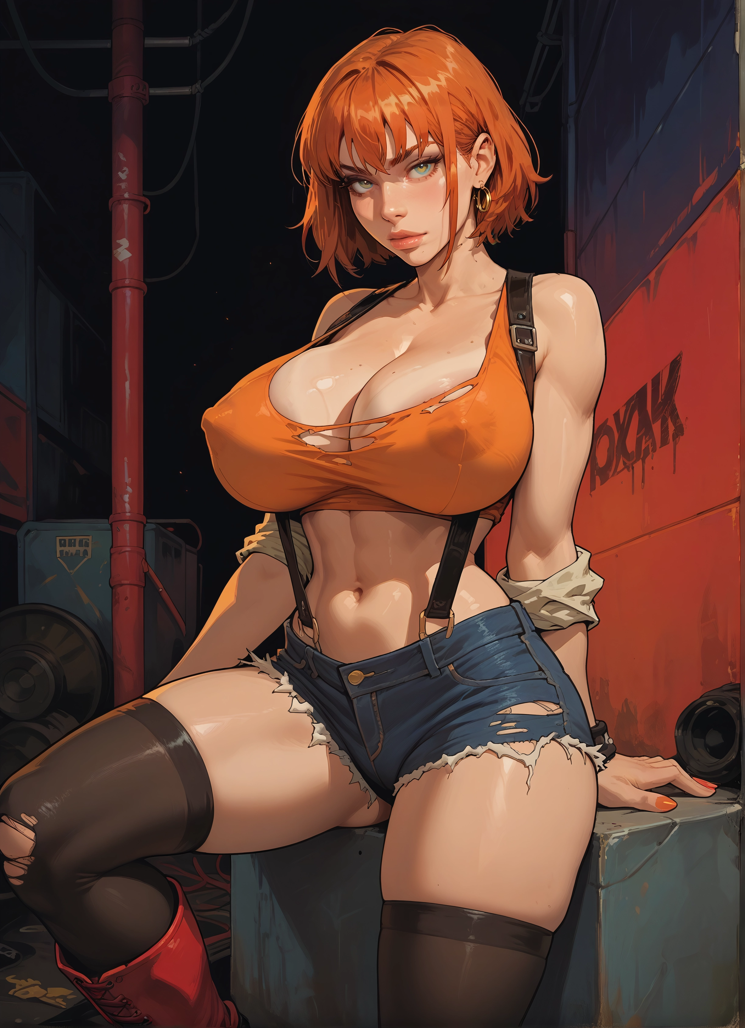 breasts, 1girl, shorts, thighhighs, jewelry, earrings · Yamete.gg