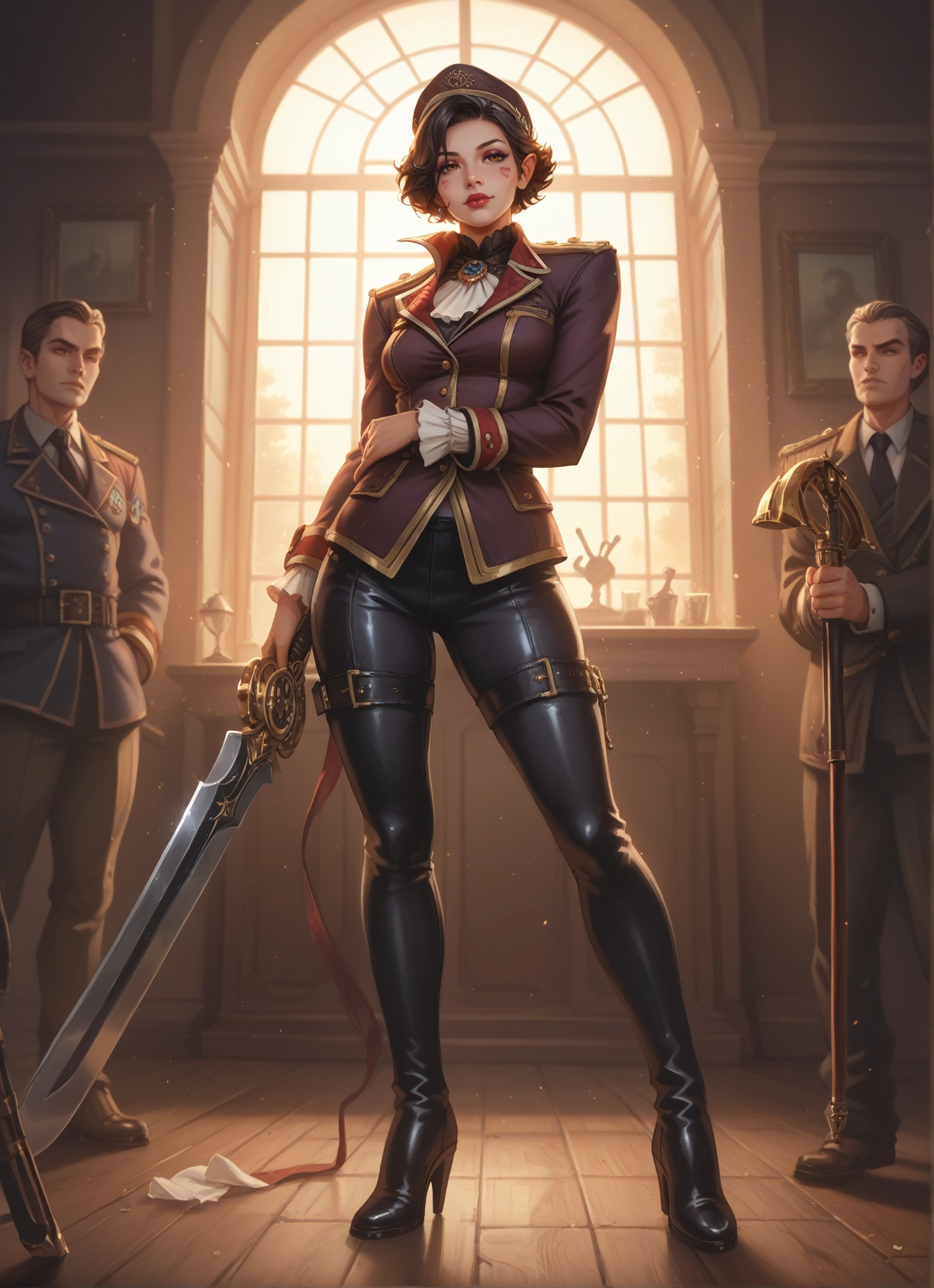 1girl, weapon, sword, hat, high heels, short hair · Yamete.gg