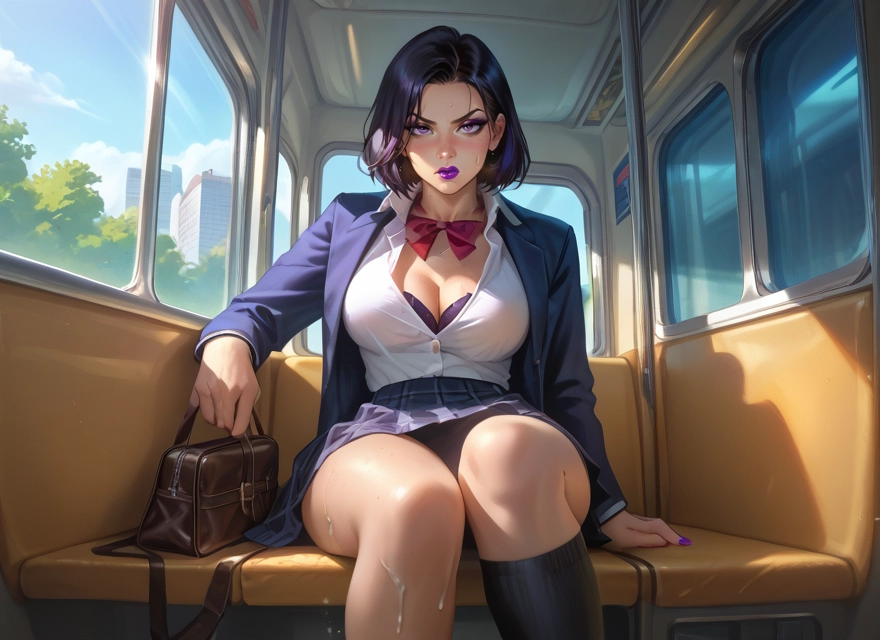 1girl, breasts, skirt, underwear, bag, makeup · Yamete.gg