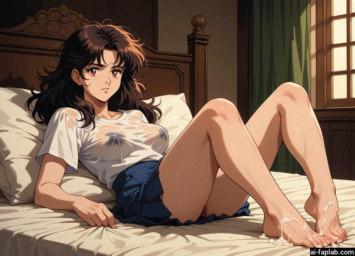 1girl, skirt, barefoot, cum, breasts, brown hair · Yamete.gg