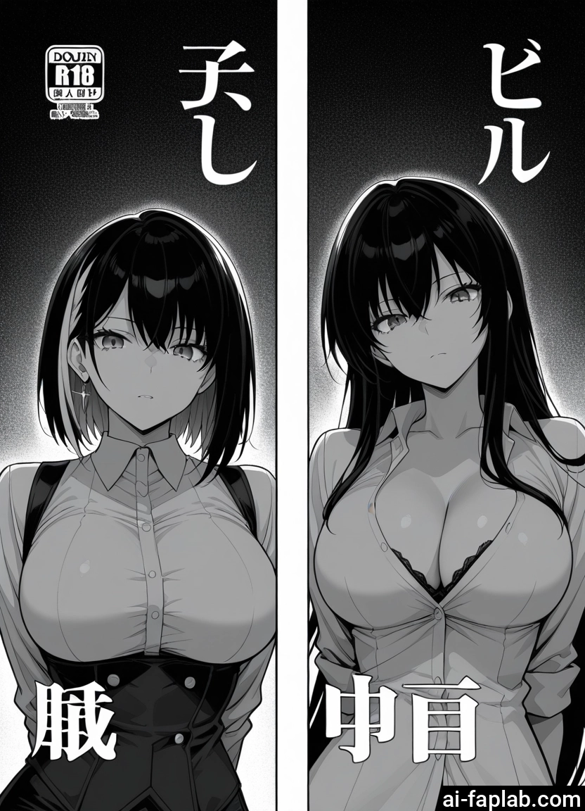 breasts, monochrome, greyscale, 2girls, multiple girls, large breasts · Yamete.gg