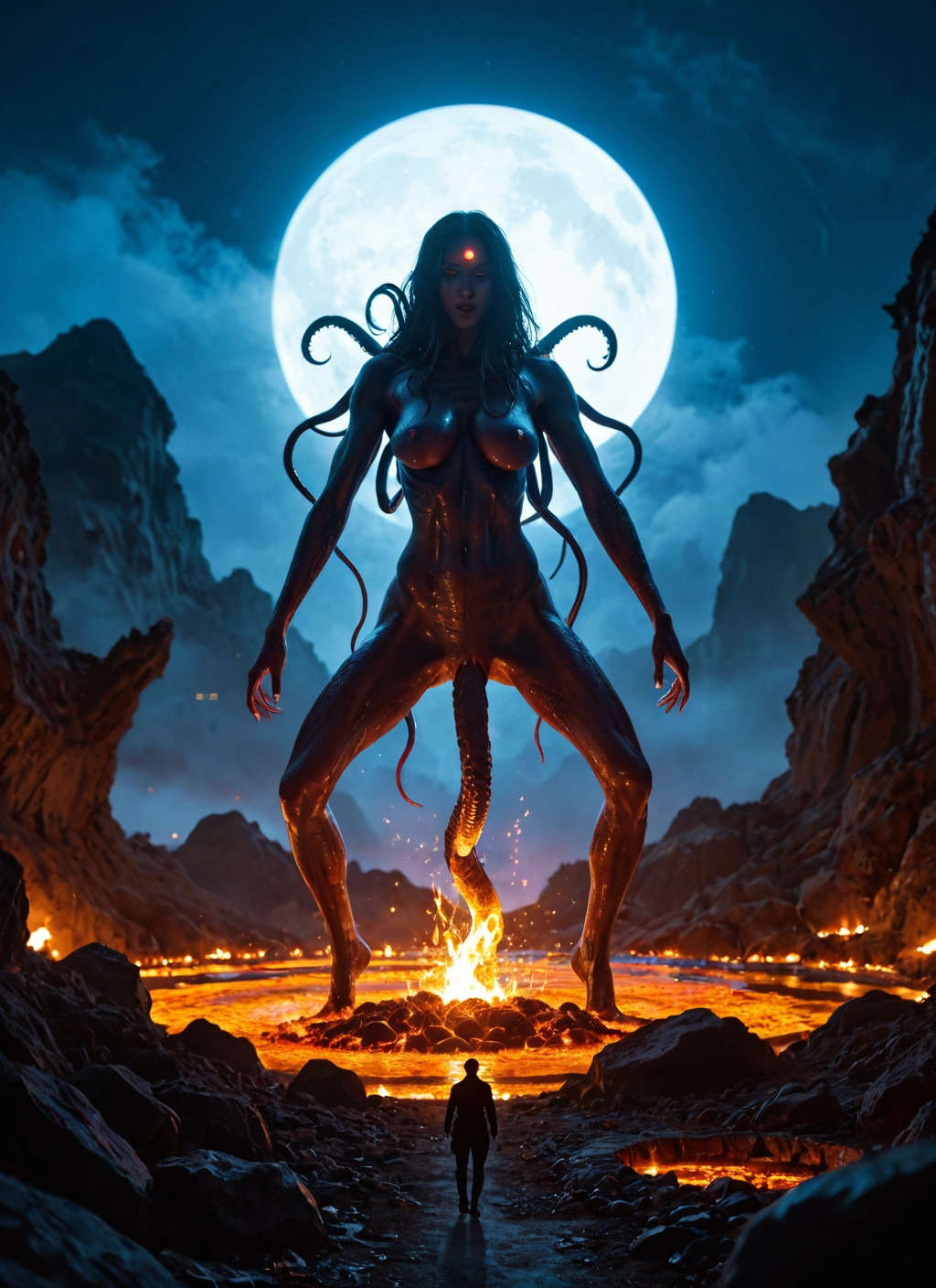 moon, 1girl, breasts, giant, giantess, full moon · Yamete.gg