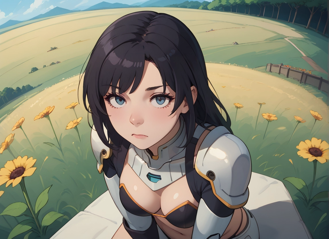 1girl, breasts, black hair, solo, flower, blue eyes · Yamete.gg
