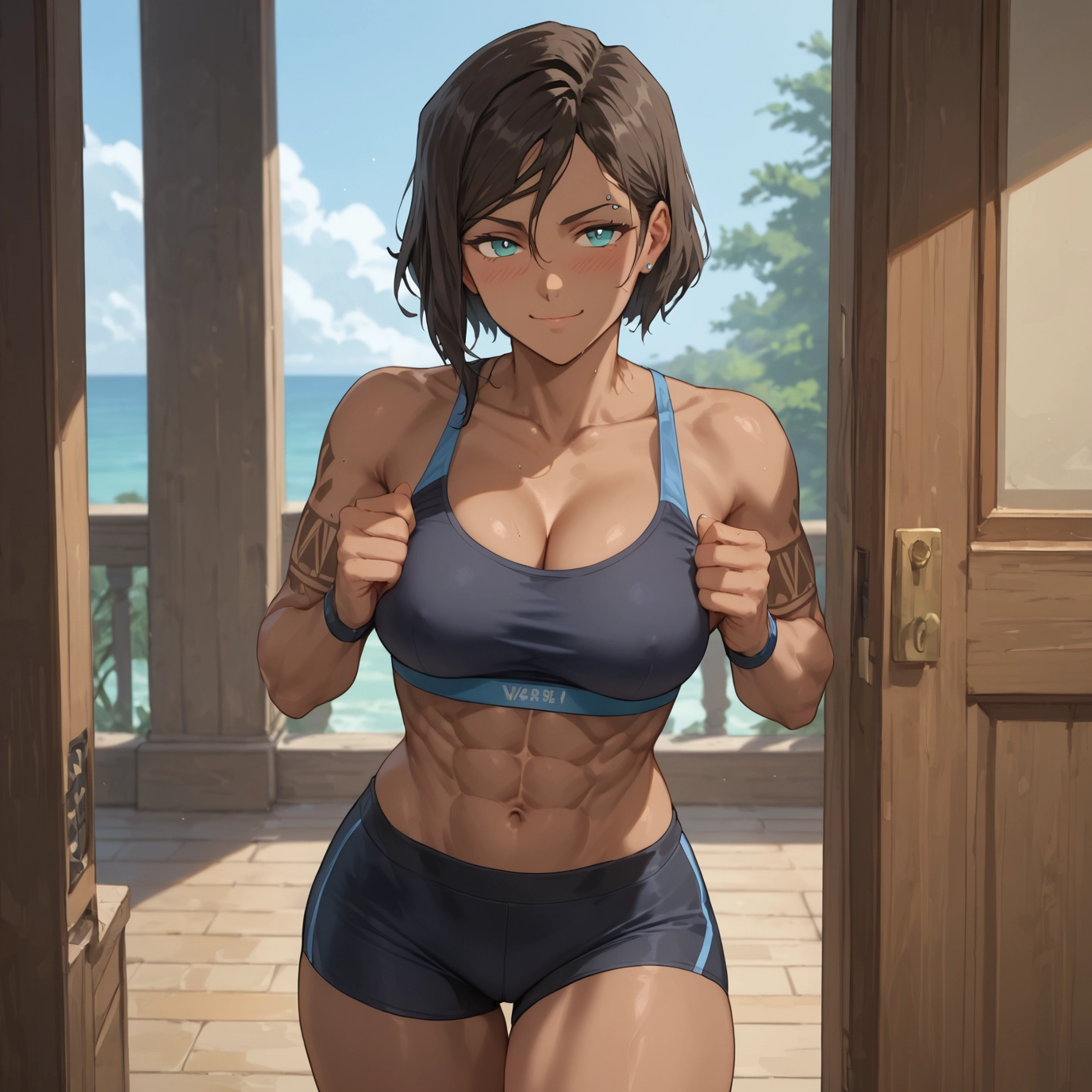 1girl, breasts, short hair, abs, solo, smile · Yamete.gg