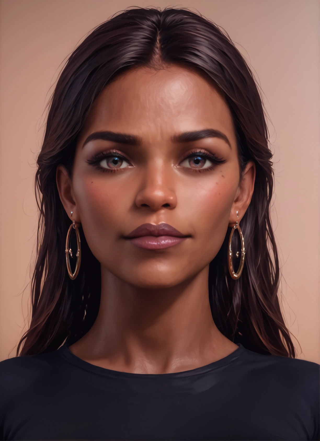 1girl, solo, jewelry, earrings, looking at viewer, brown eyes