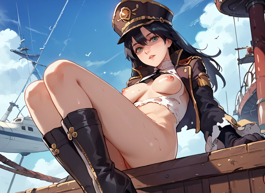 1girl, breasts, nipples, solo, hat, torn clothes · Yamete.gg