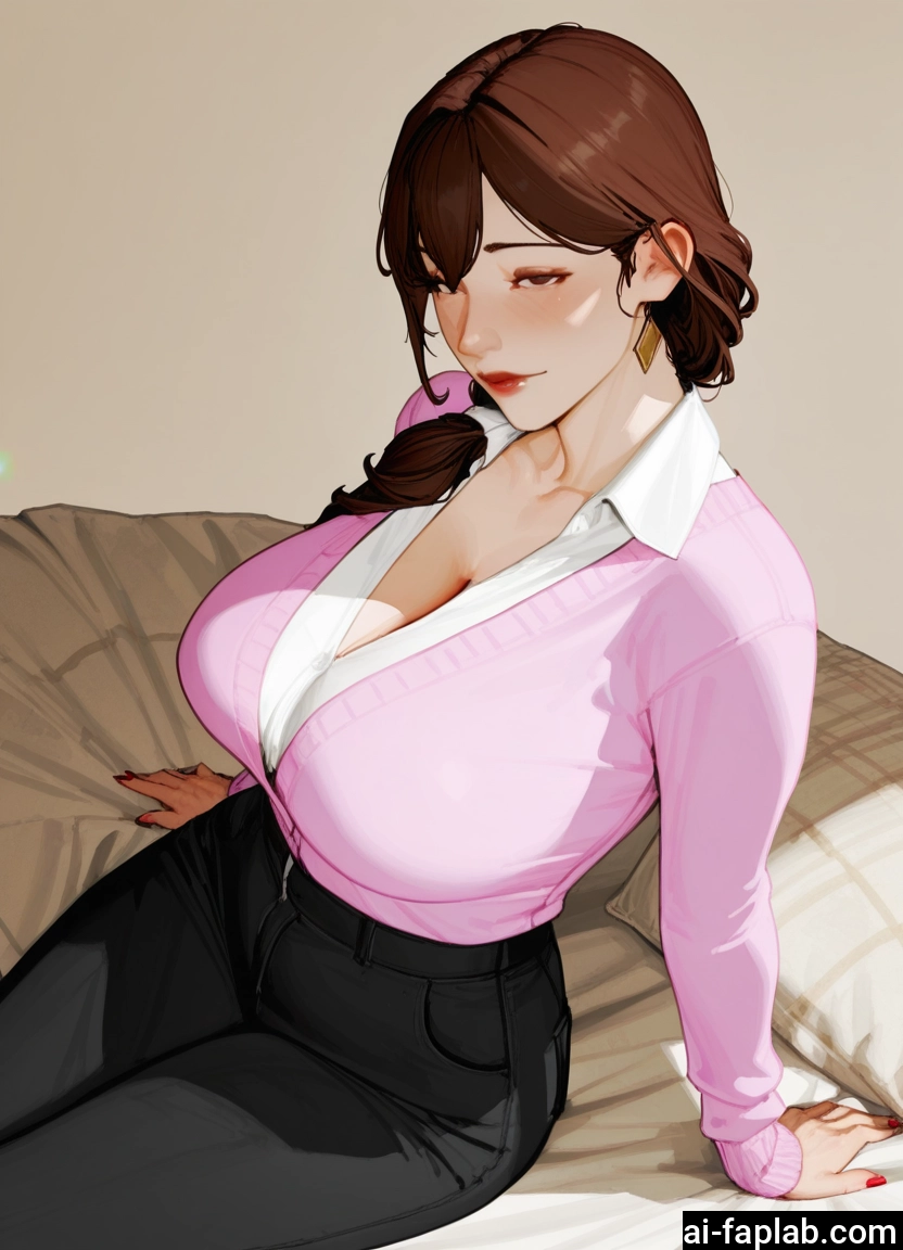 1girl, breasts, brown hair, cleavage, jewelry, earrings