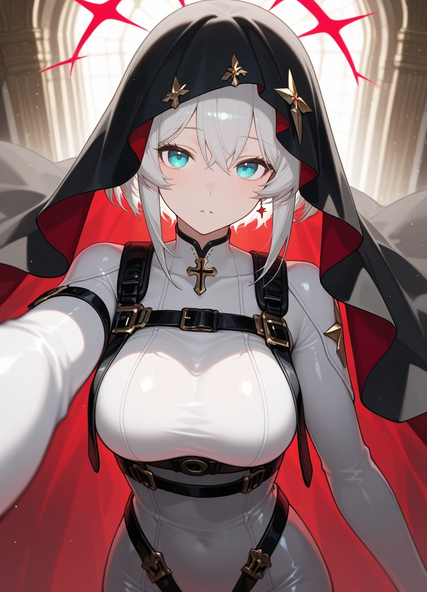 1girl, breasts, solo, looking at viewer, cross, halo · Yamete.gg