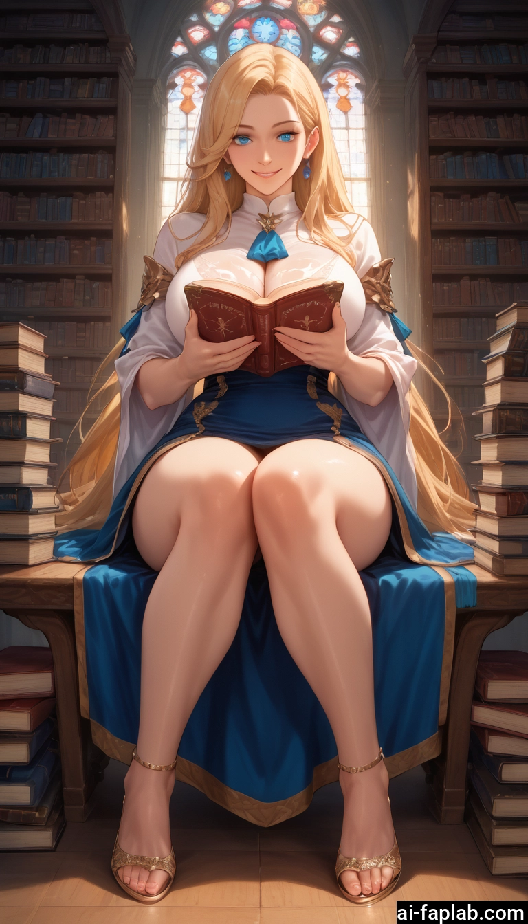 1girl, breasts, long hair, blonde hair, book, jewelry · Yamete.gg