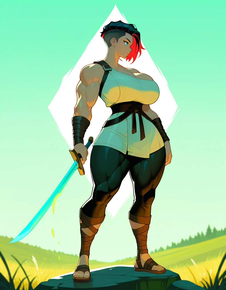 1girl, breasts, muscular, muscular female, sword, solo · Yamete.gg