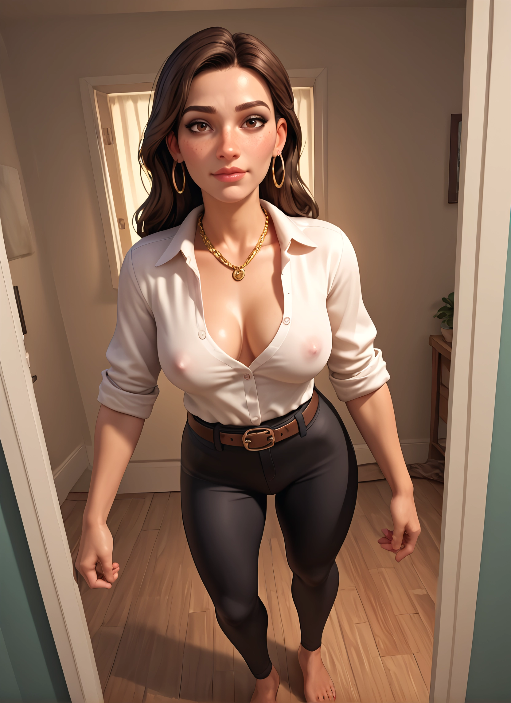 1girl, breasts, jewelry, earrings, brown hair, solo · Yamete.gg