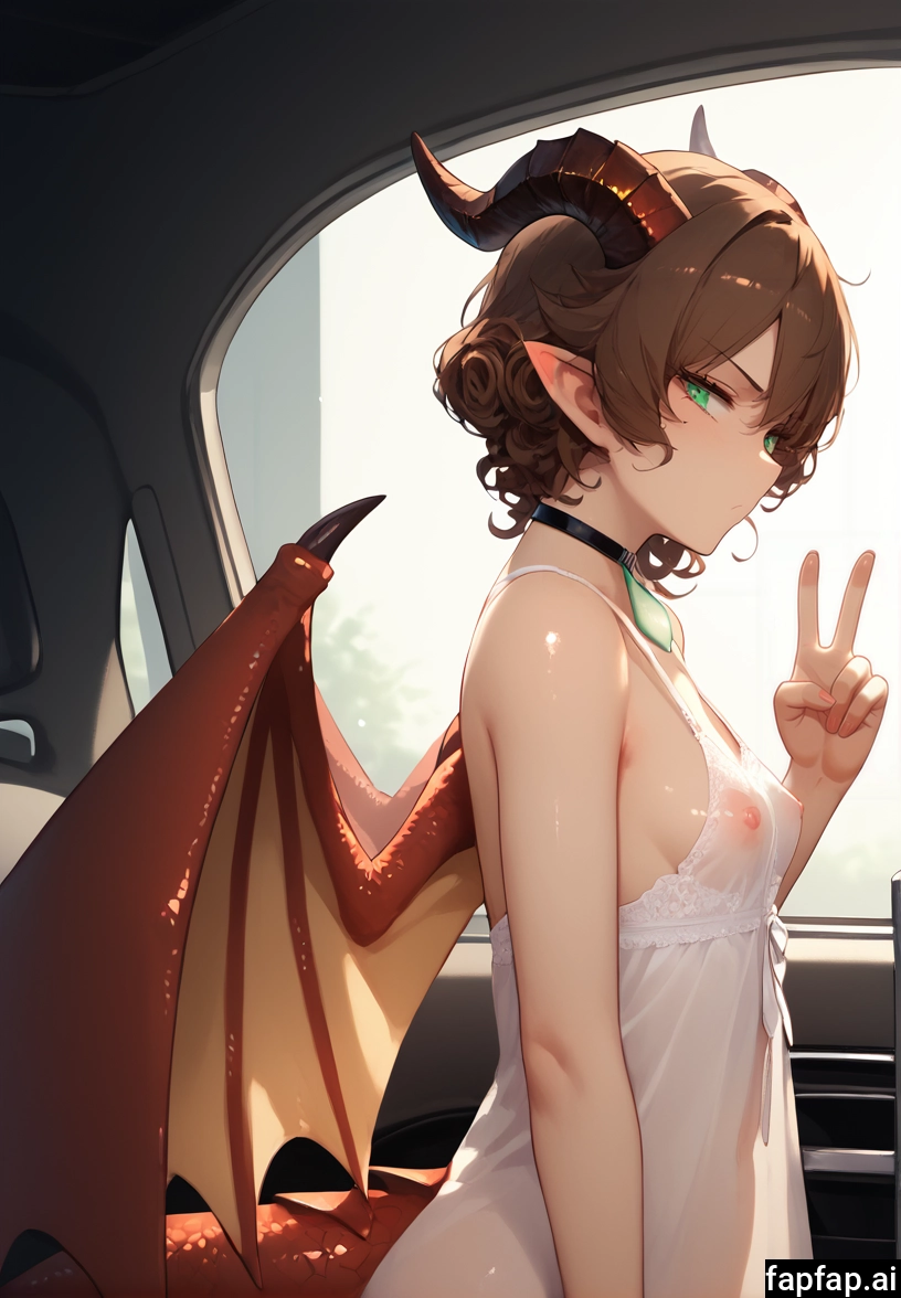 1girl, solo, breasts, horns, wings, green eyes · Yamete.gg