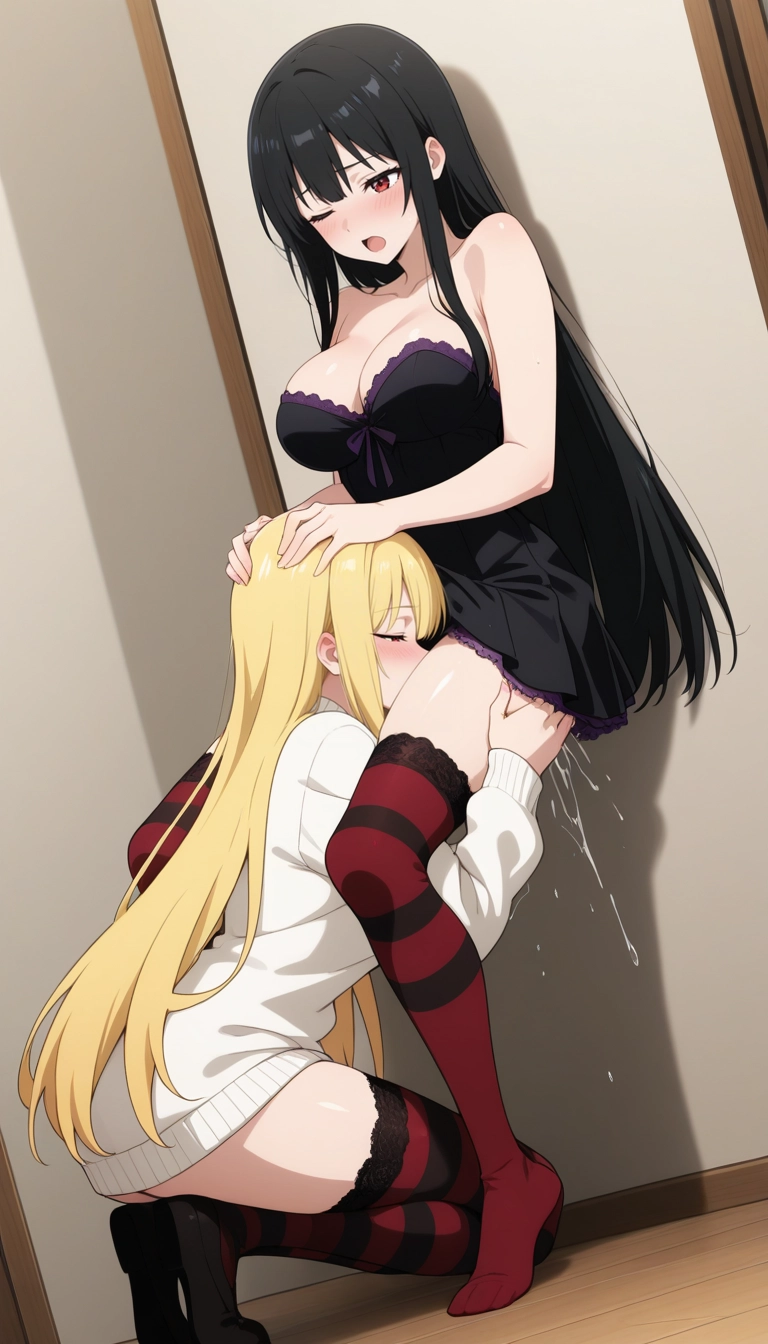 multiple girls, 2girls, oral, thighhighs, yuri, long hair · Yamete.gg