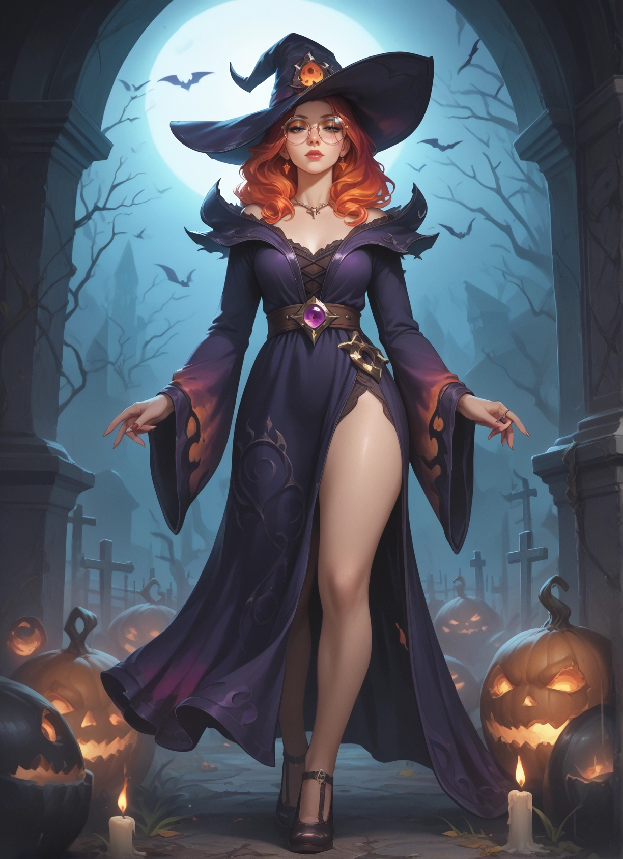 1girl, hat, witch hat, moon, solo, jewelry · Yamete.gg