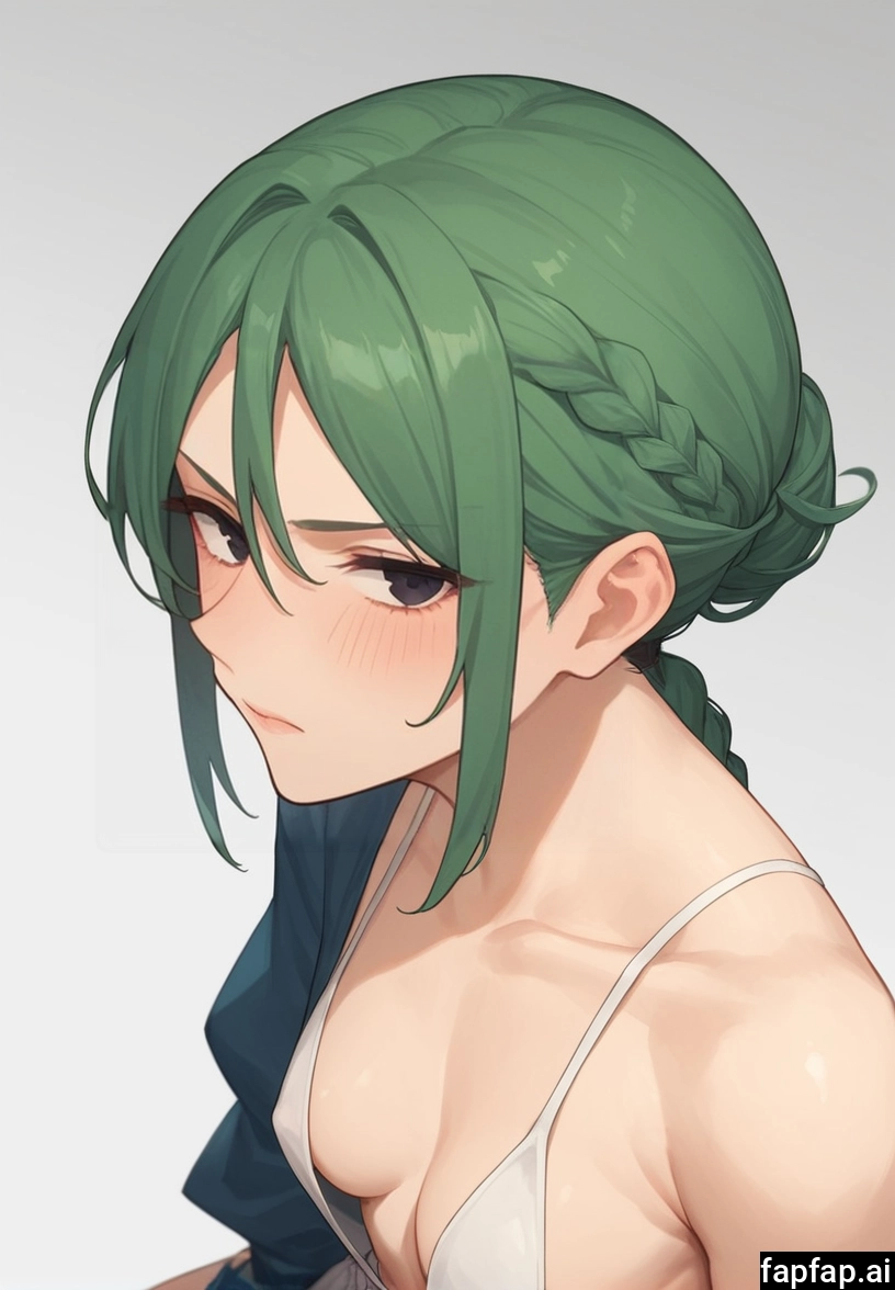 1girl, solo, breasts, green hair, looking at viewer, braid