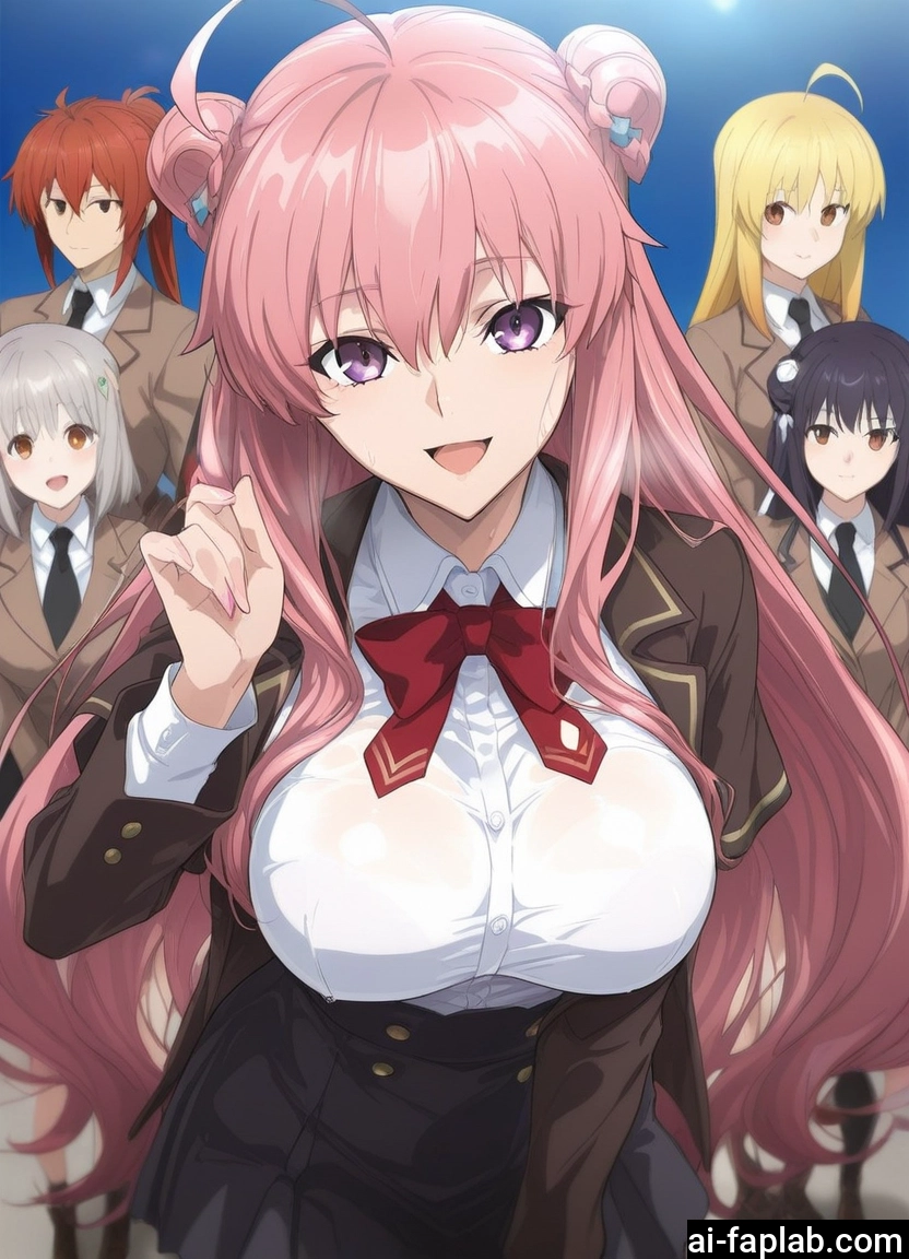 multiple girls, breasts, large breasts, blonde hair, pink hair, 4girls