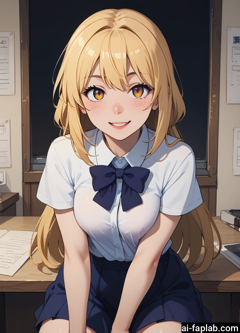 1girl, skirt, long hair, solo, smile, blonde hair