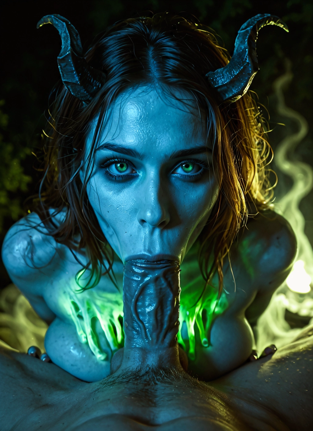 penis, 1girl, oral, hetero, fellatio, horns · Yamete.gg