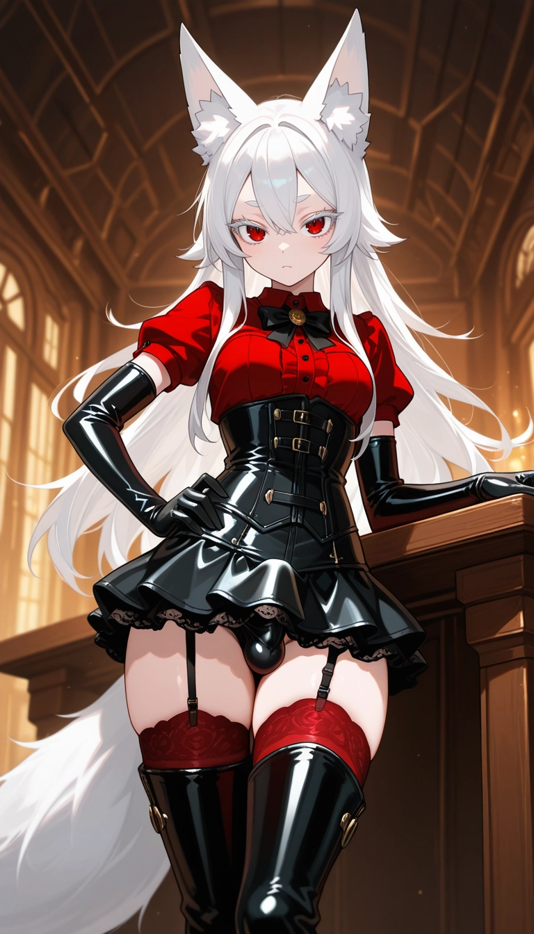 thighhighs, solo, gloves, red thighhighs, 1girl, elbow gloves · Yamete.gg