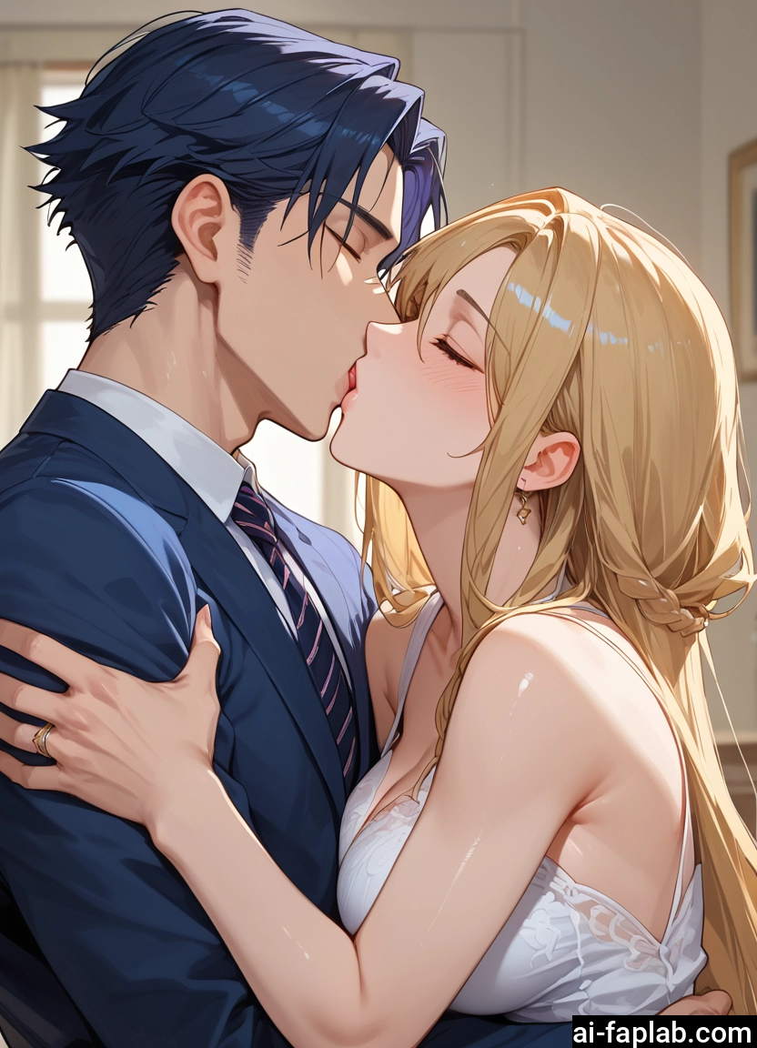 1girl, 1boy, kiss, jewelry, breasts, hetero