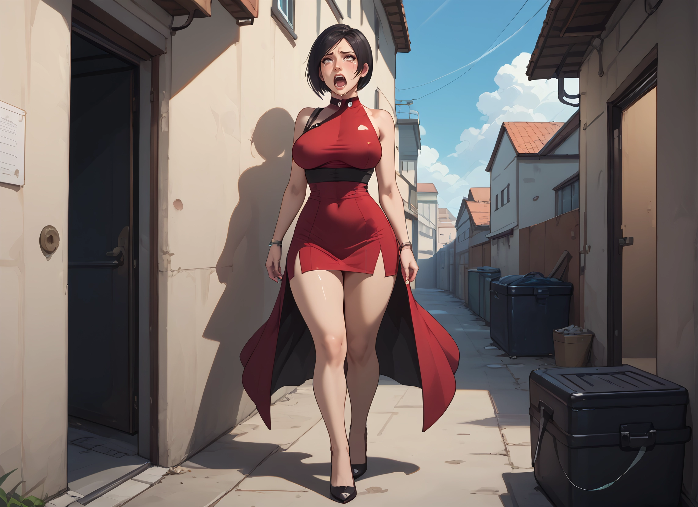 1girl, dress, breasts, short hair, open mouth, large breasts · Yamete.gg