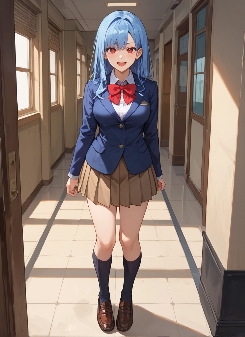 1girl, skirt, solo, open mouth, red eyes, shoes · Yamete.gg