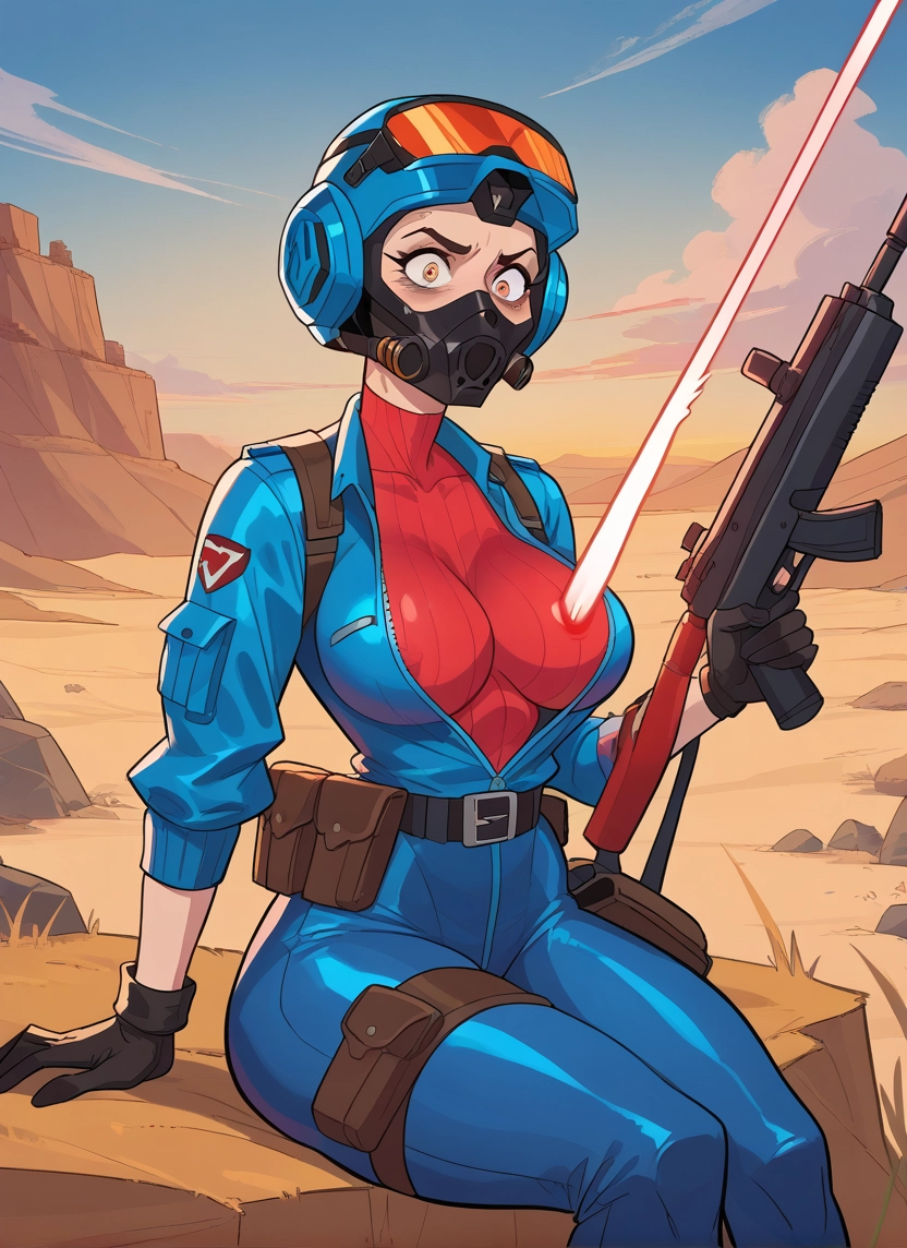 1girl, weapon, gun, breasts, gloves, solo