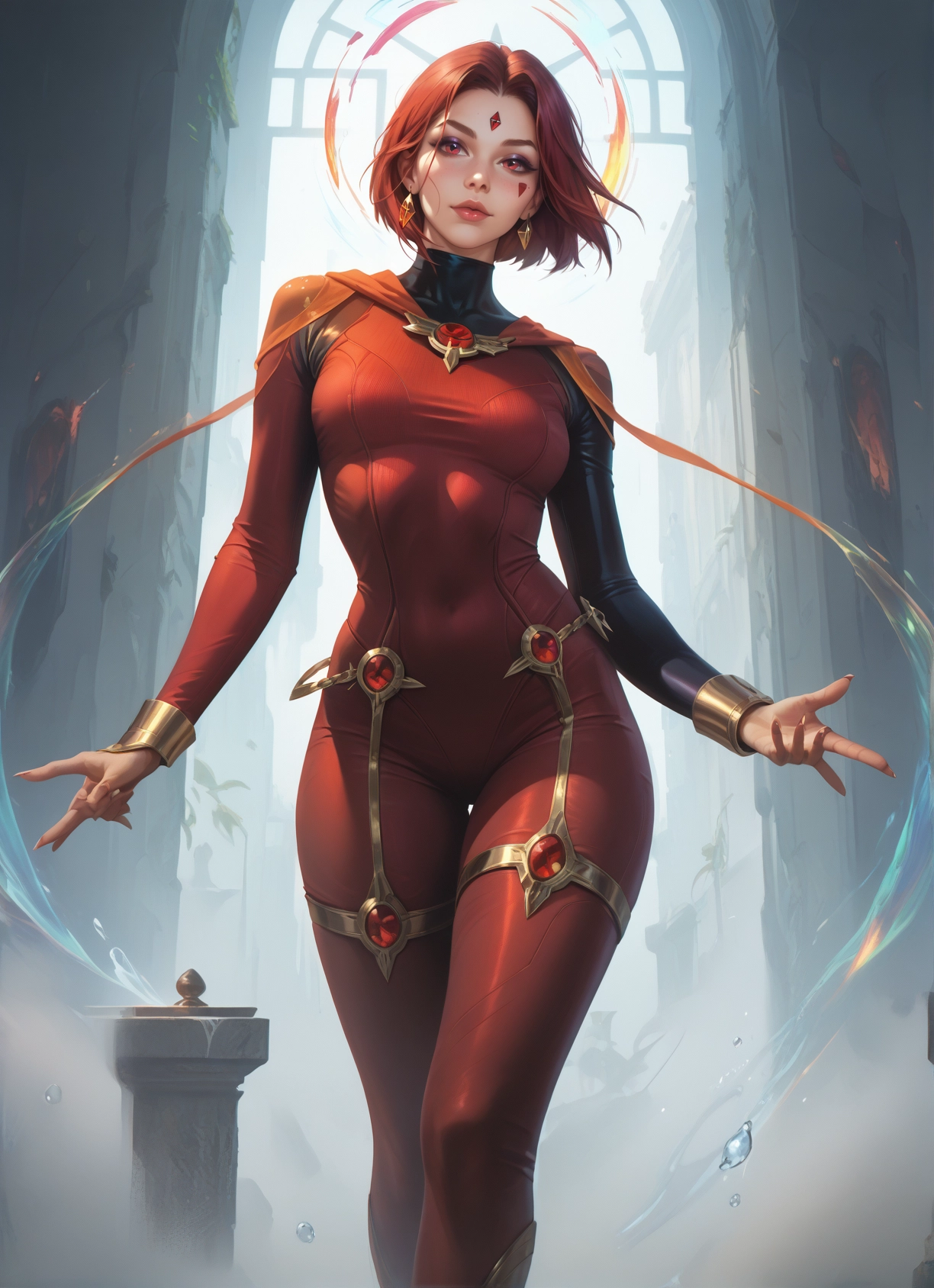 1girl, solo, jewelry, earrings, bodysuit, red eyes · Yamete.gg