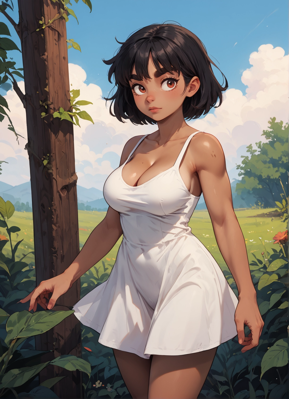 1girl, breasts, dress, solo, short hair, cleavage · Yamete.gg