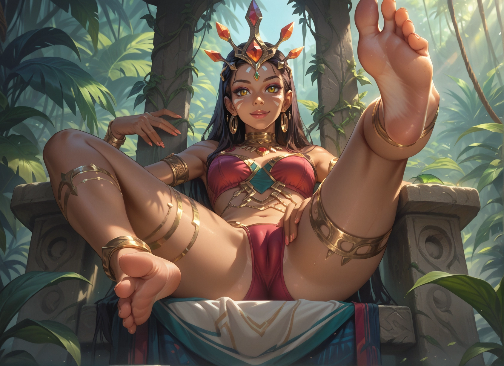 1girl, barefoot, jewelry, solo, long hair, anklet · Yamete.gg