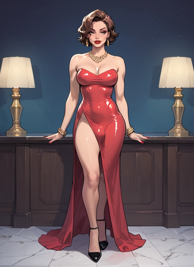 futanari, 1girl, jewelry, dress, breasts, earrings · Yamete.gg