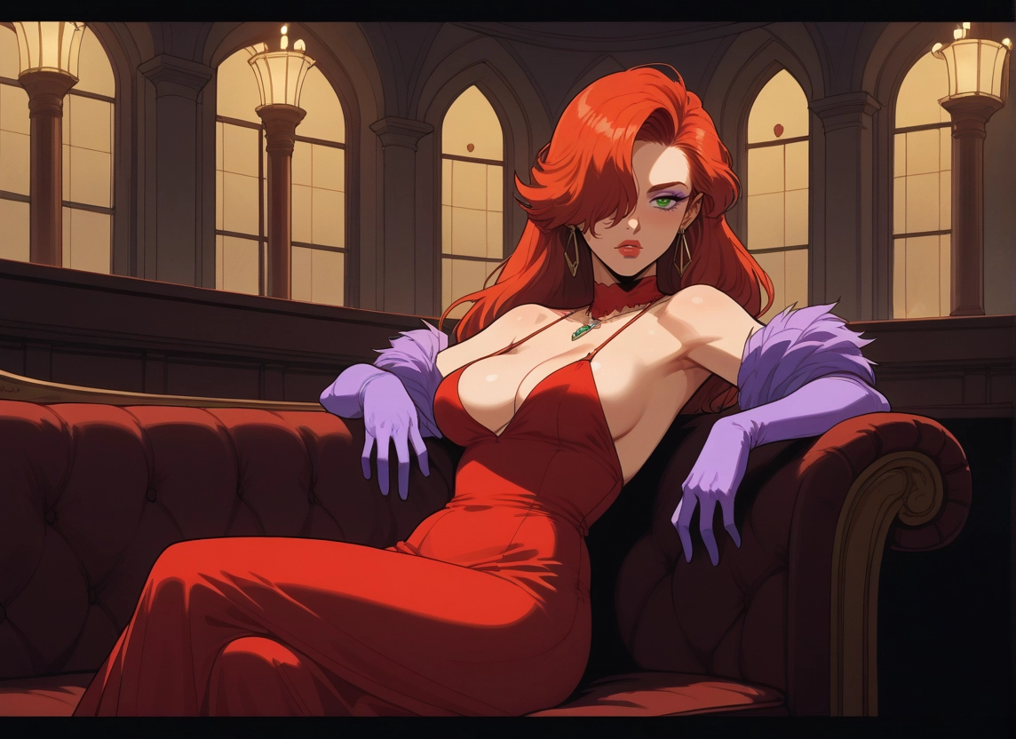 1girl, breasts, dress, gloves, green eyes, jewelry · Yamete.gg