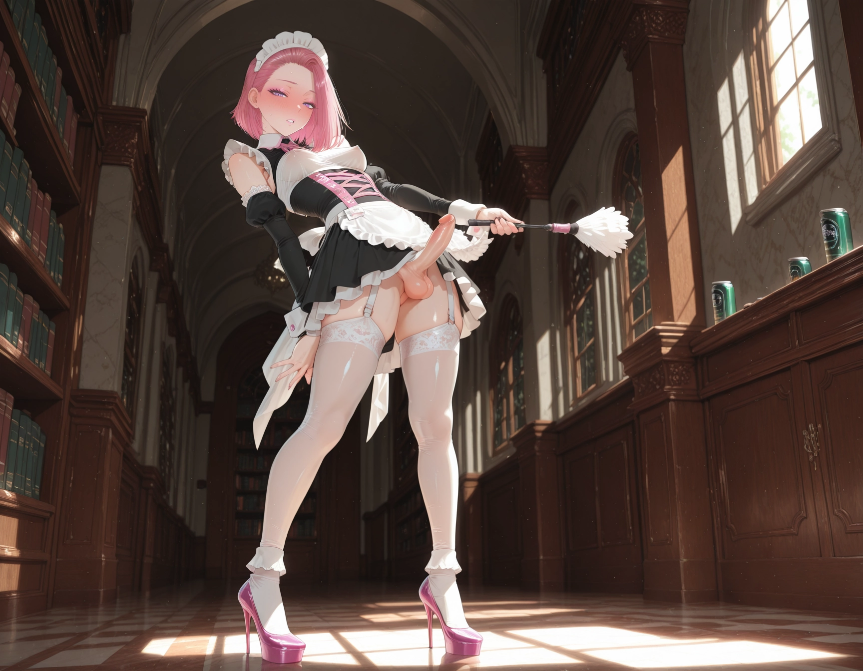 futanari, penis, 1girl, maid, solo, testicles · Yamete.gg