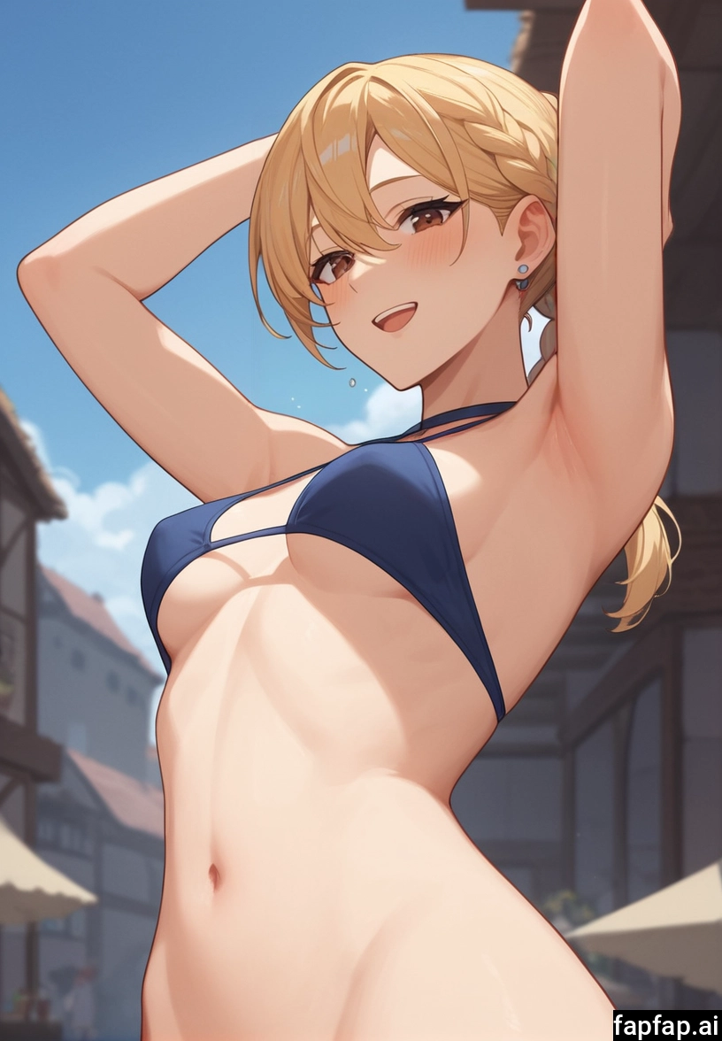 1girl, navel, breasts, blonde hair, swimsuit, armpits