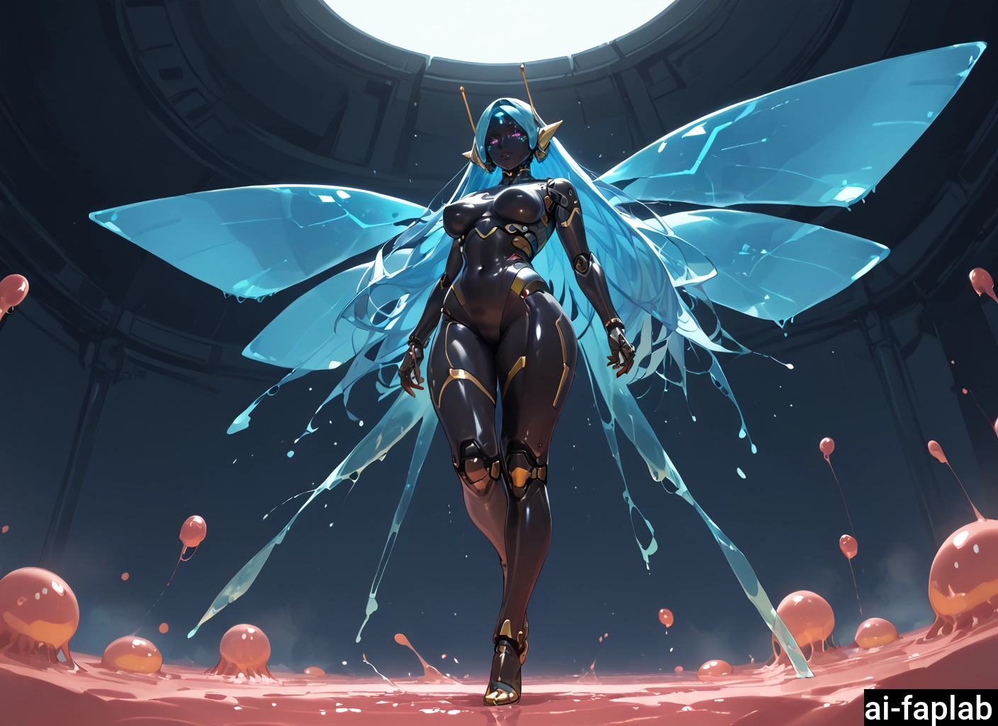 1girl, wings, joints, breasts, solo, long hair · Yamete.gg