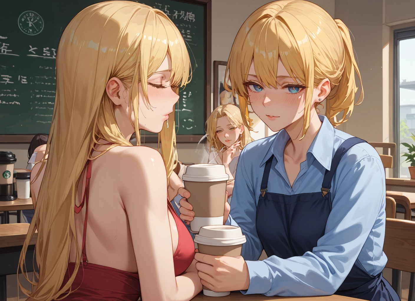 multiple girls, shirt, blonde hair, blue eyes, long hair, collared shirt · Yamete.gg